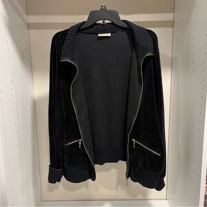 Black Velvet Jacket with Zipper Pockets